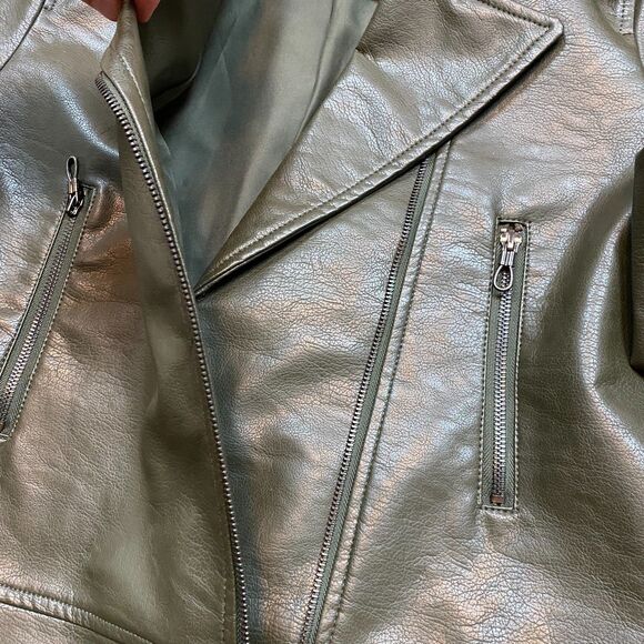 T Tahari Faux Leather Biker Moto Jacket Women's M Color Green - Picture 4 of 9
